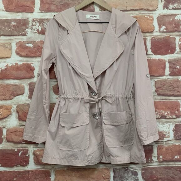 Cumar Italy Jacket Women's Large Dusty Pink Hooded Lightweight Tie Waist - Picture 6 of 8